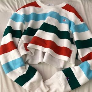Striped champion cropped hoodie